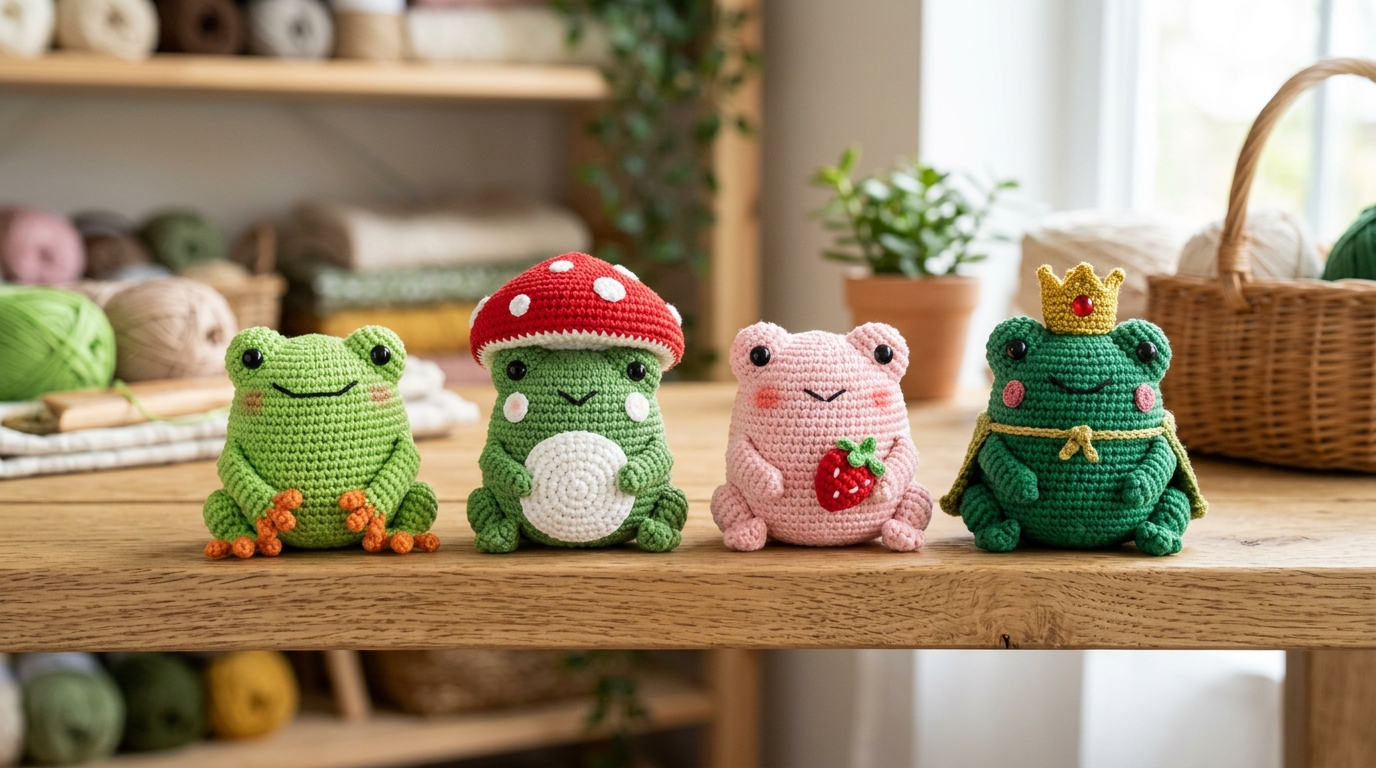 4 Cute Crochet Frog Pattern Variations Mushroom Hat and Crown